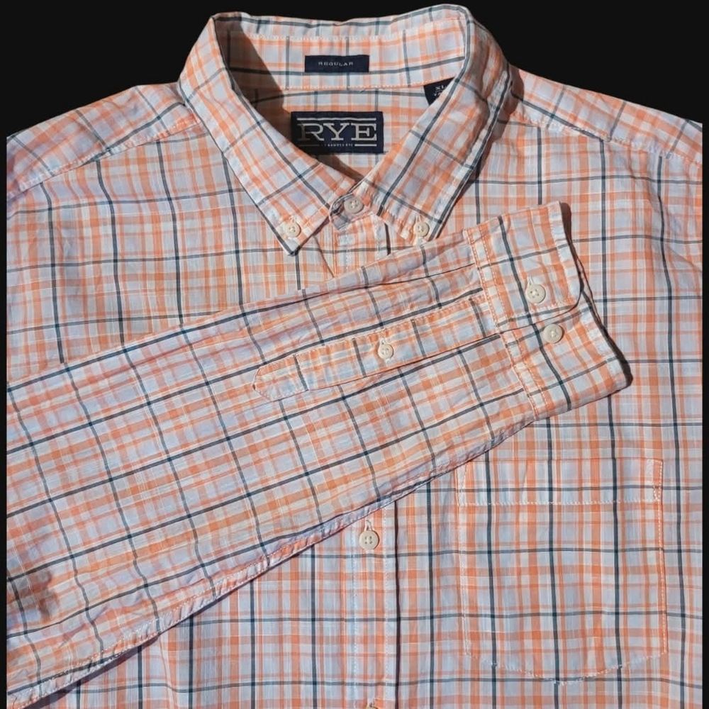 Rye by Hawker Rye Coral & Sage Green Check Long Sleeve Button Shirt Mens XL Tall